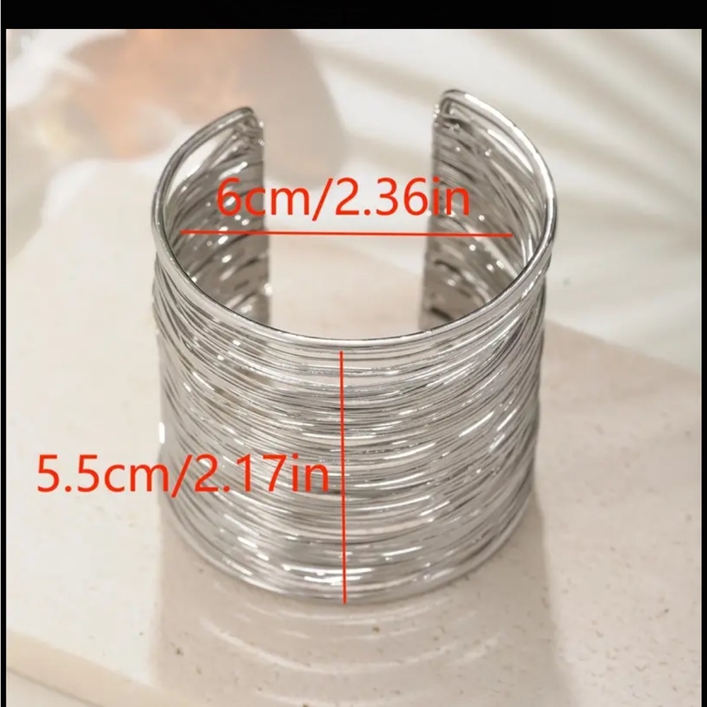 Silver Multilayered Stack Design Cuff Bangle Brac… - image 4